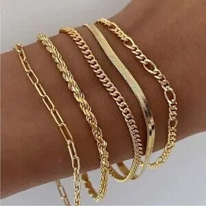 14k Gold Plated 5pc Bracelet Set